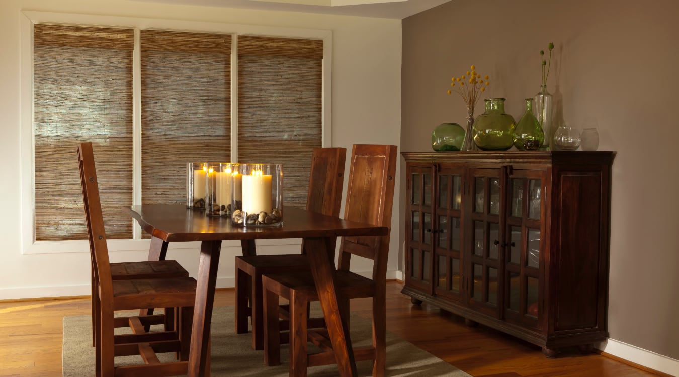 Woven shutters in a Dallas dining room.